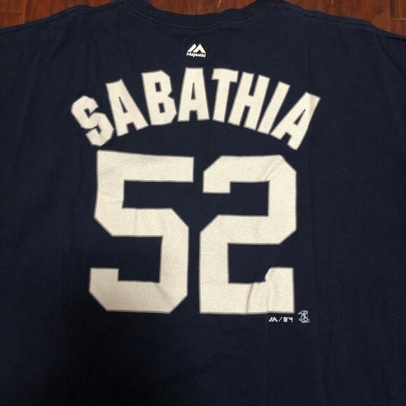 New York Yankees Tee, Sabathia #52 on Majestic Tag, MLB, Navy/White SZ 2X - Picture 4 of 6